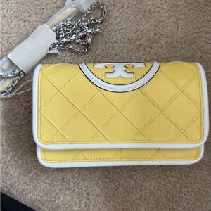 Tory Burch Yellow Quilted Fleming Crossbody bag with Chain